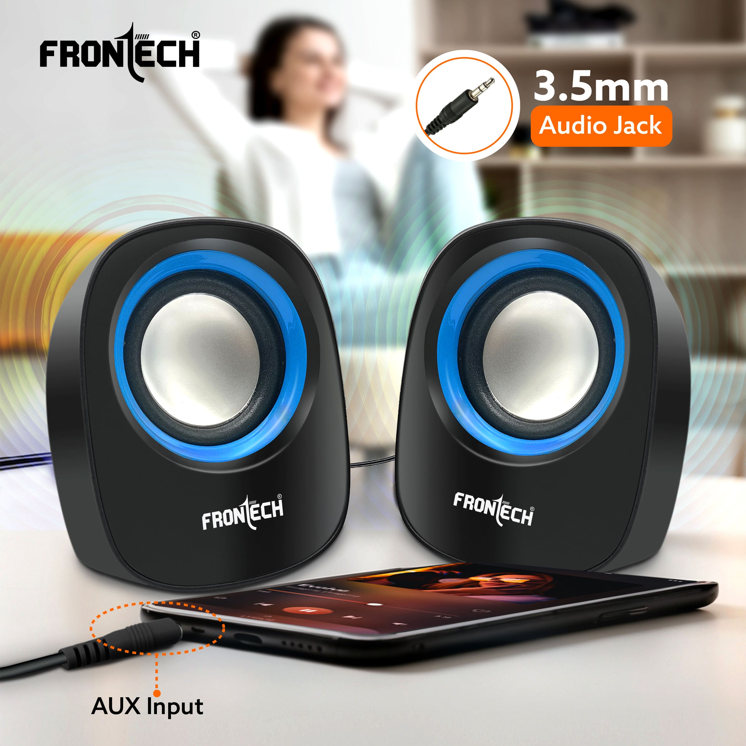 Frontech 2.0 USB Speakers | 8W Output | AUX Input | Foam Edge (SPK-0003) Frontech 2.0 USB Speakers | 8W Output | AUX Input | Foam Edge (SPK-0003)